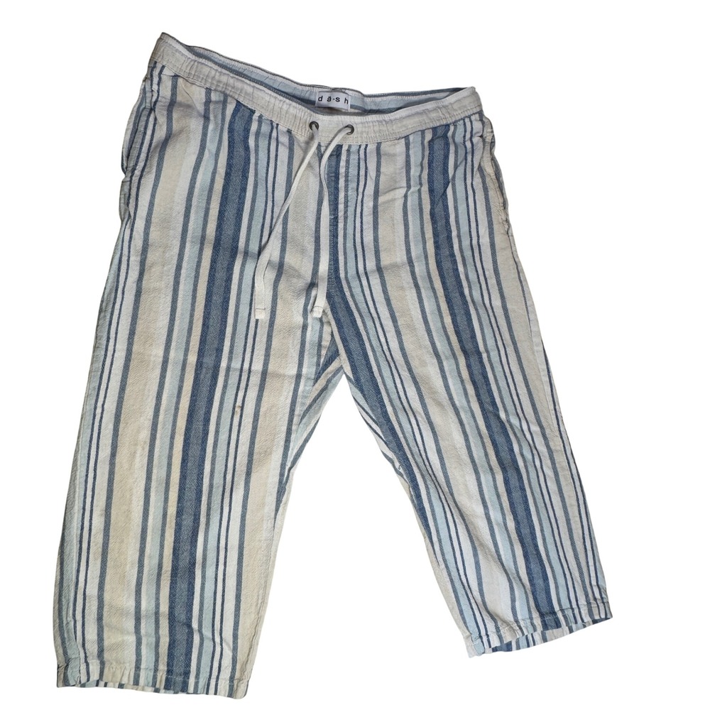 Dash Womens Linen Blend Striped Cropped Pants Blue White Petite Large PL